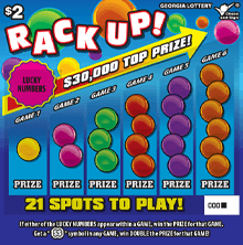 RACK UP! scratch-off ticket