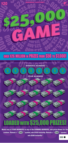 $25,000 GAME scratch-off ticket