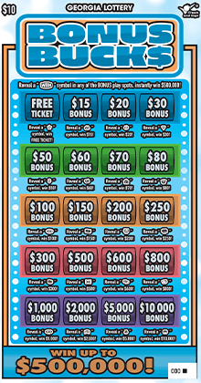 BONUS BUCK$ scratch-off ticket