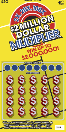 $2 MILLION DOLLAR MULTIPLIER scratch-off ticket