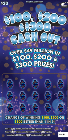 $100, $200 & $300 CASH OUT scratch-off ticket