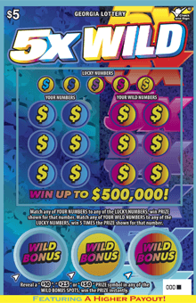 5X WILD scratch-off ticket
