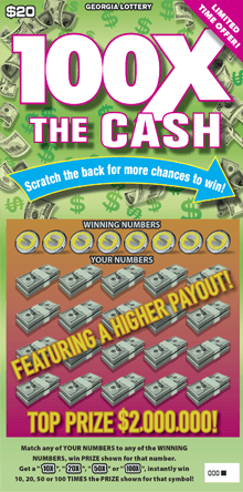 100X THE CASH scratch-off ticket