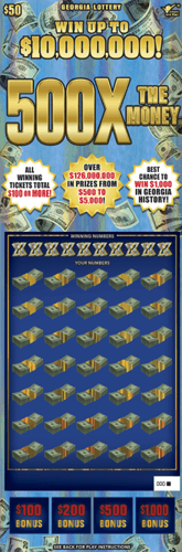 500X THE MONEY scratch-off ticket