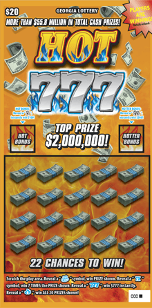 HOT 777 scratch-off ticket