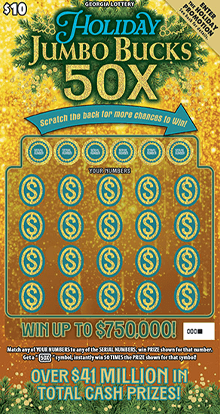 HOLIDAY JUMBO BUCKS 50X scratch-off ticket