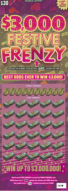 $3,000 FESTIVE FRENZY scratch-off ticket