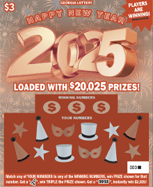 HAPPY NEW YEAR 2025 scratch-off ticket