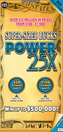 SUPER-SIZED BUCKS POWER 25X scratch-off ticket