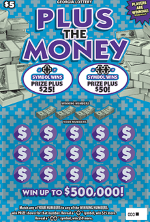PLUS THE MONEY scratch-off ticket