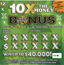 10X THE MONEY BONUS DOUBLER scratch-off ticket