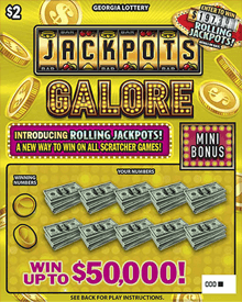 JACKPOTS GALORE scratch-off ticket