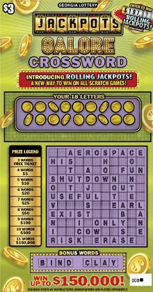 JACKPOTS GALORE CROSSWORD scratch-off ticket