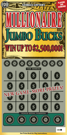 MILLIONAIRE JUMBO BUCKS scratch-off ticket