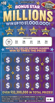 BONUS STAR MILLIONS scratch-off ticket