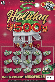 Holiday $500s scratch-off ticket