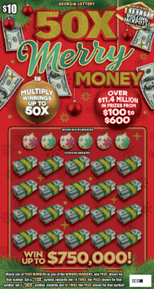 50X Merry MONEY scratch-off ticket