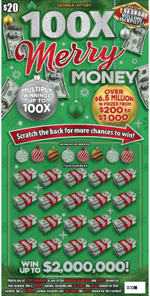 100X Merry MONEY scratch-off ticket