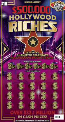 $500,000 HOLLYWOOD RICHES scratch-off ticket