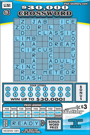 $30,000 Crossword scratch-off ticket