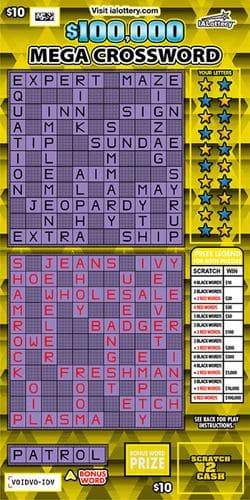 $100,000 Mega Crossword scratch-off ticket
