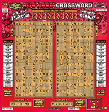 Ruby Red Crossword scratch-off ticket