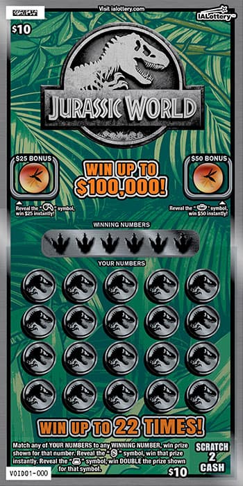 JURASSIC WORLD scratch-off ticket