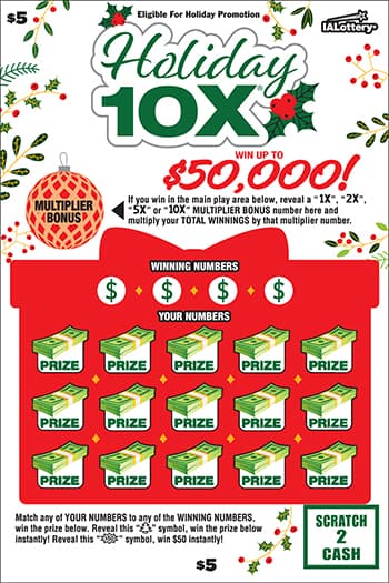 NEW!Holiday 10X® scratch-off ticket