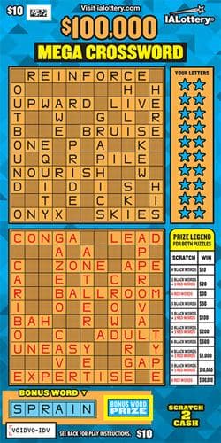 NEW!$100,000 Mega Crossword scratch-off ticket