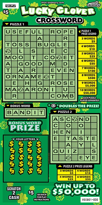 NEW!Lucky Clover Crossword scratch-off ticket