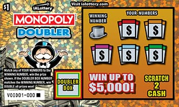 NEW!MONOPOLY DOUBLER scratch-off ticket