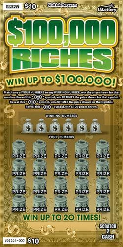 NEW!$100,000 Riches scratch-off ticket
