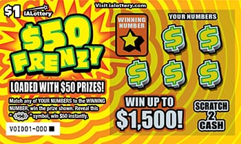 NEW!$50 Frenzy scratch-off ticket