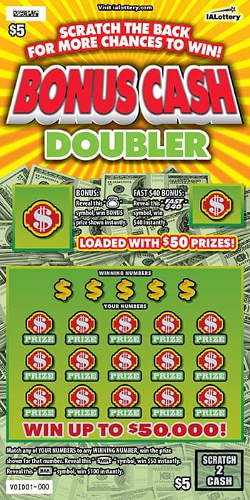 NEW!Bonus Cash Doubler scratch-off ticket