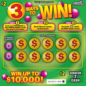 NEW!3 Ways To Win! scratch-off ticket