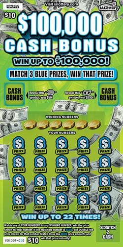 NEW!$100,000 Cash Bonus scratch-off ticket