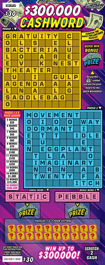 NEW!$300,000 Cashword scratch-off ticket