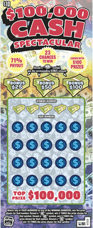 $100,000 Cash Spectacular scratch-off ticket