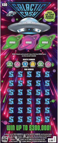 Galactic Cash scratch-off ticket