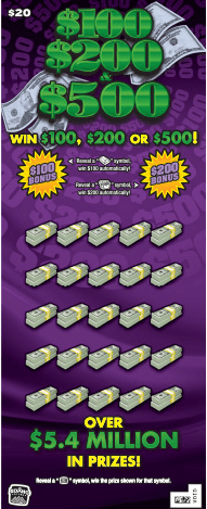 $100, $200 & $500 scratch-off ticket