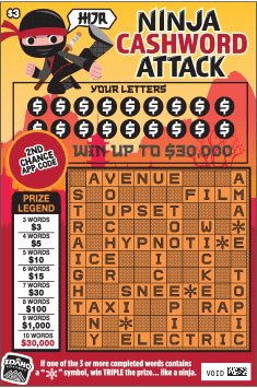 Ninja Cashword Attack scratch-off ticket