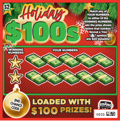 Holiday $100s scratch-off ticket