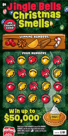 Jingle Bells Christmas Smells scratch-off ticket