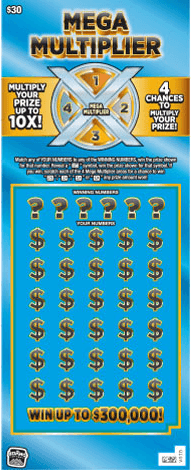 Mega Multiplier scratch-off ticket