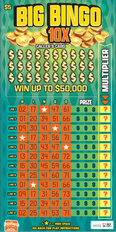 Big Bingo 10X scratch-off ticket