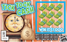 Tick-Tock Cash scratch-off ticket