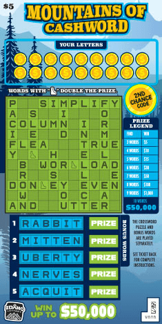 Mountains of Cashword scratch-off ticket