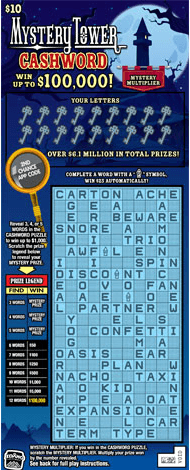 Mystery Tower Cashword scratch-off ticket