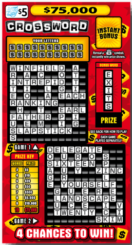 $75,000 Crossword scratch-off ticket