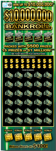 $10,000,000 Bankroll scratch-off ticket